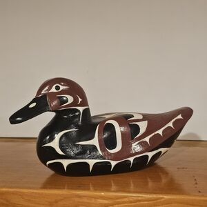Handcrafted Black and Cream Duck Sculpture